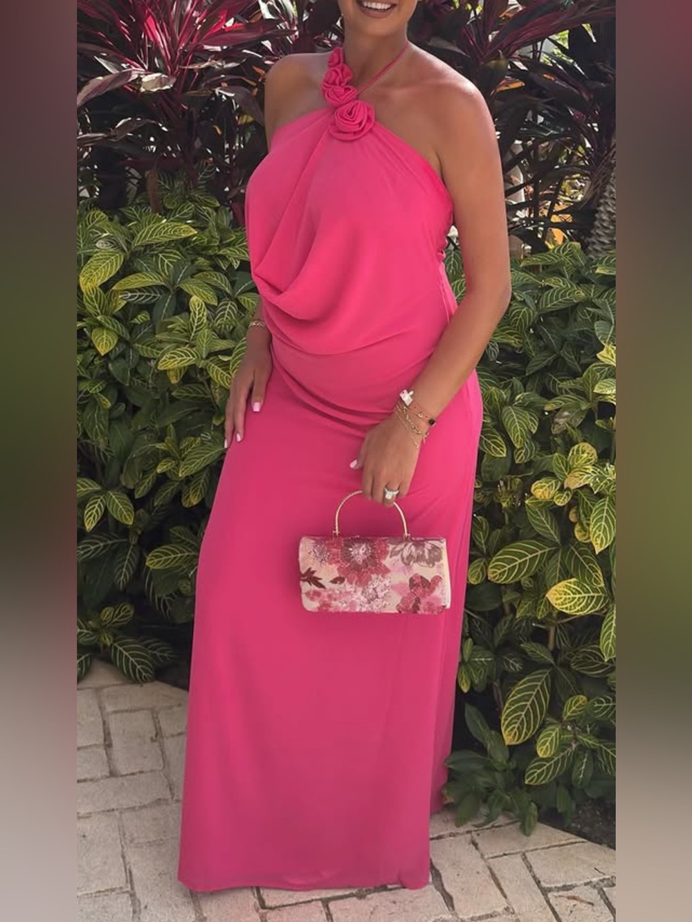 Meshki Rosalia Cowl Neck Maxi Dress - Raspberry